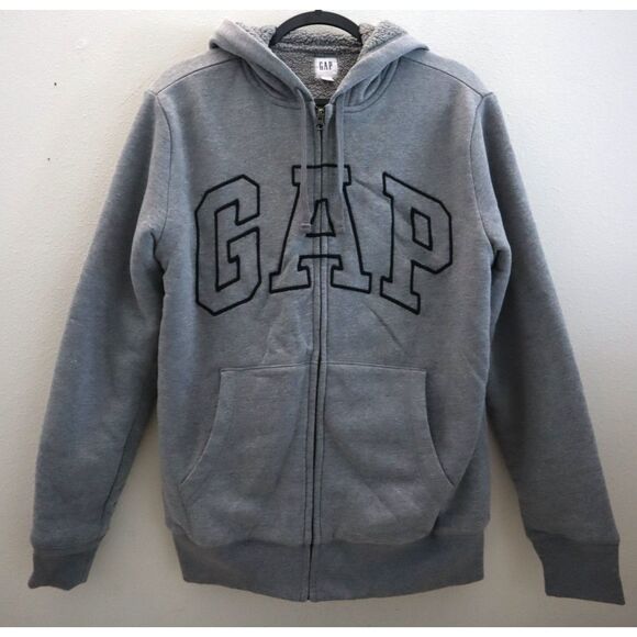 Gap 741051-00 Men's Sz S Gray Heather Sherpa-Lined Arch Logo Full Zip Hoodie - Picture 1 of 10